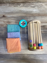 KiwiCo. Let's Listen Wood Scarf Keeper + Play Scarves + Round Wood Shaker - Me n Mommy To Be