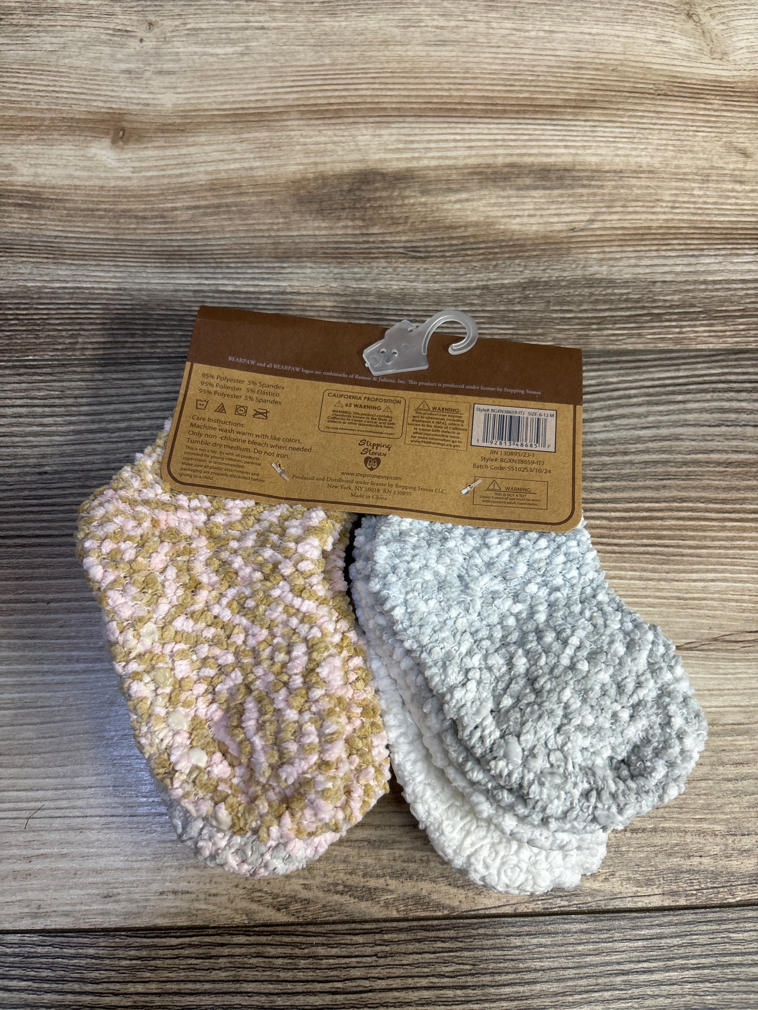 NEW Bearpaw 4pk Fuzzy Socks with Gripper Dots sz 6-12m
