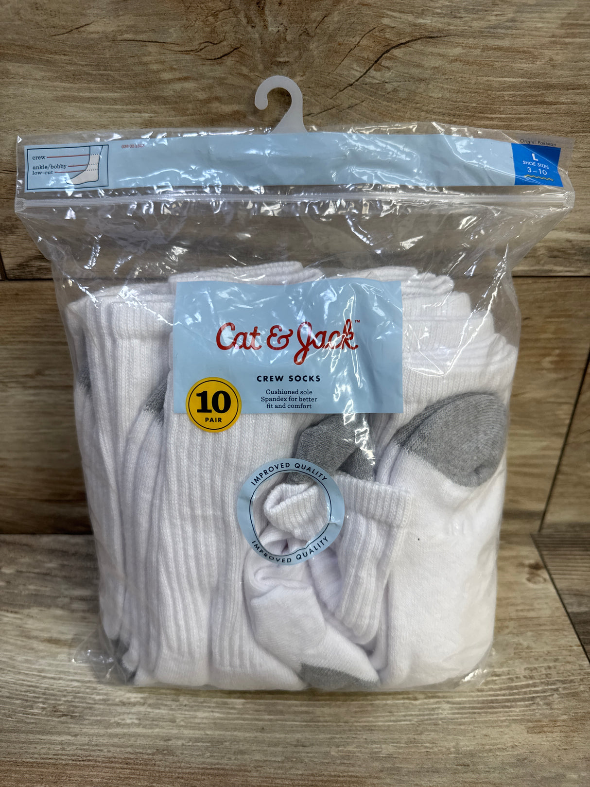 NEW Cat & Jack Crew Socks 10pk sz L/3-10Y