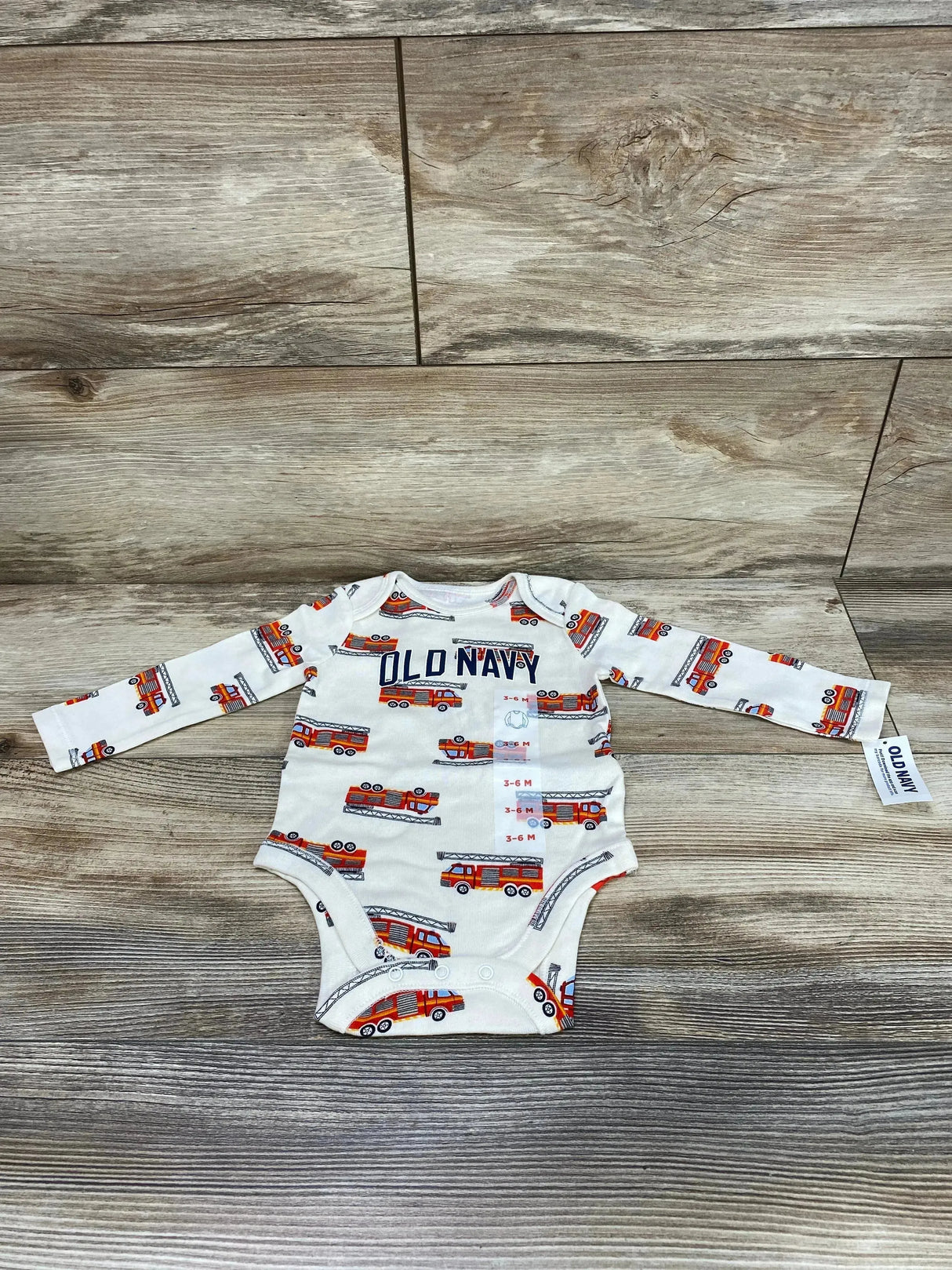 NEW Old Navy Firetruck Print Bodysuit Cream sz 3-6m