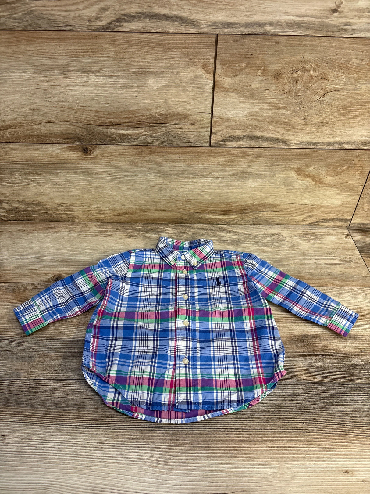 Ralph Lauren Plaid Button Down Shirt Blue sz 9m - Me n Mommy To Be