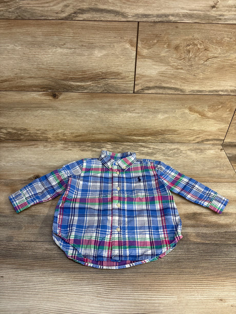 Ralph Lauren Plaid Button Down Shirt Blue sz 9m - Me n Mommy To Be