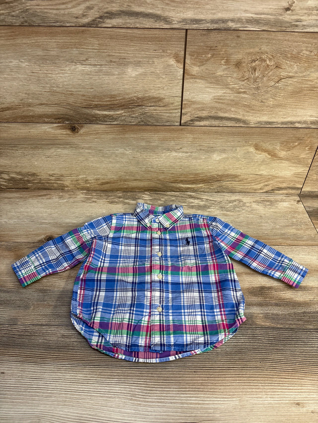 Ralph Lauren Plaid Button Down Shirt Blue sz 9m - Me n Mommy To Be
