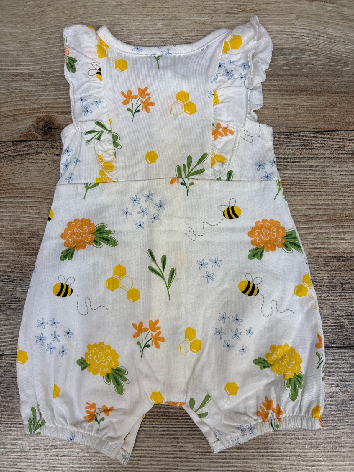 Starting Out Bee Print Button-Front Shortie Romper White sz Newborn