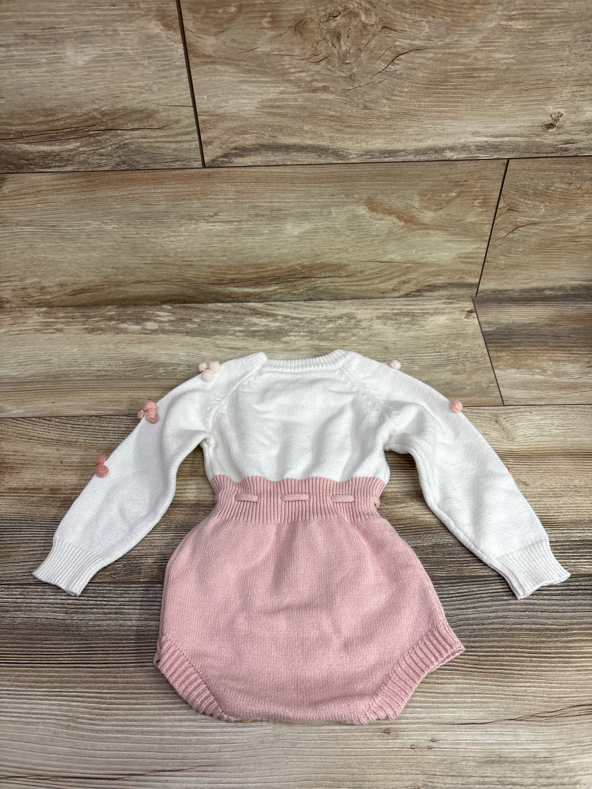 ZZLBUF Pom-Pom Heart Knit Bubble Romper White sz 6-12m