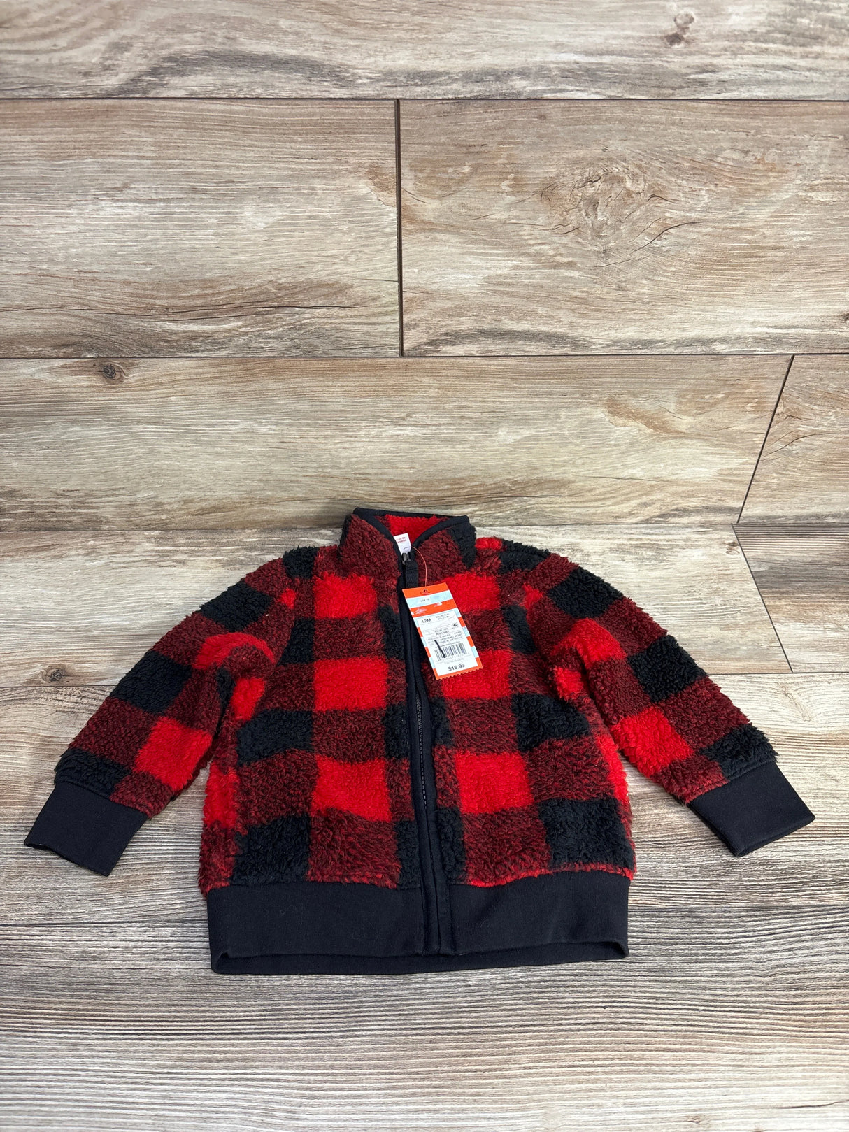 NEW Cat & Jack Plush Buffalo Plaid Full Zip Jacket Red sz 12m