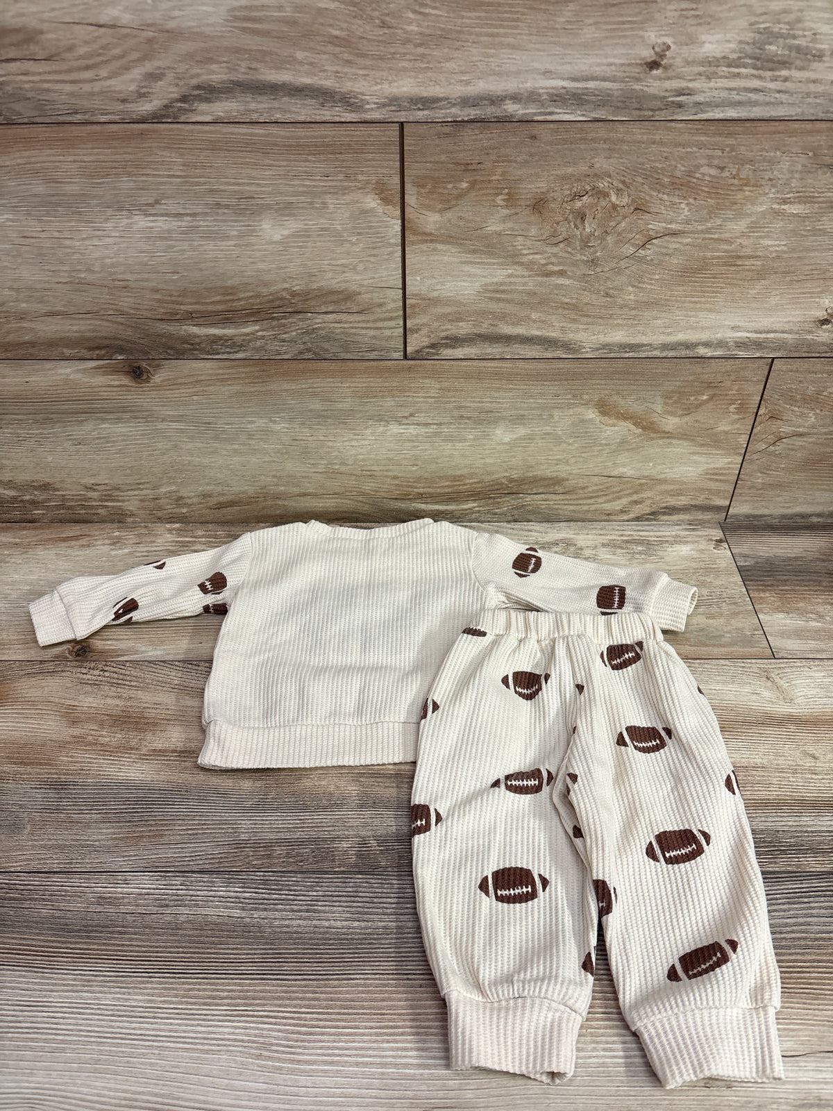 BemeyourBBs 2pc Waffle Knit Game Day Sweatshirt & Joggers Set Tan sz 0-6m