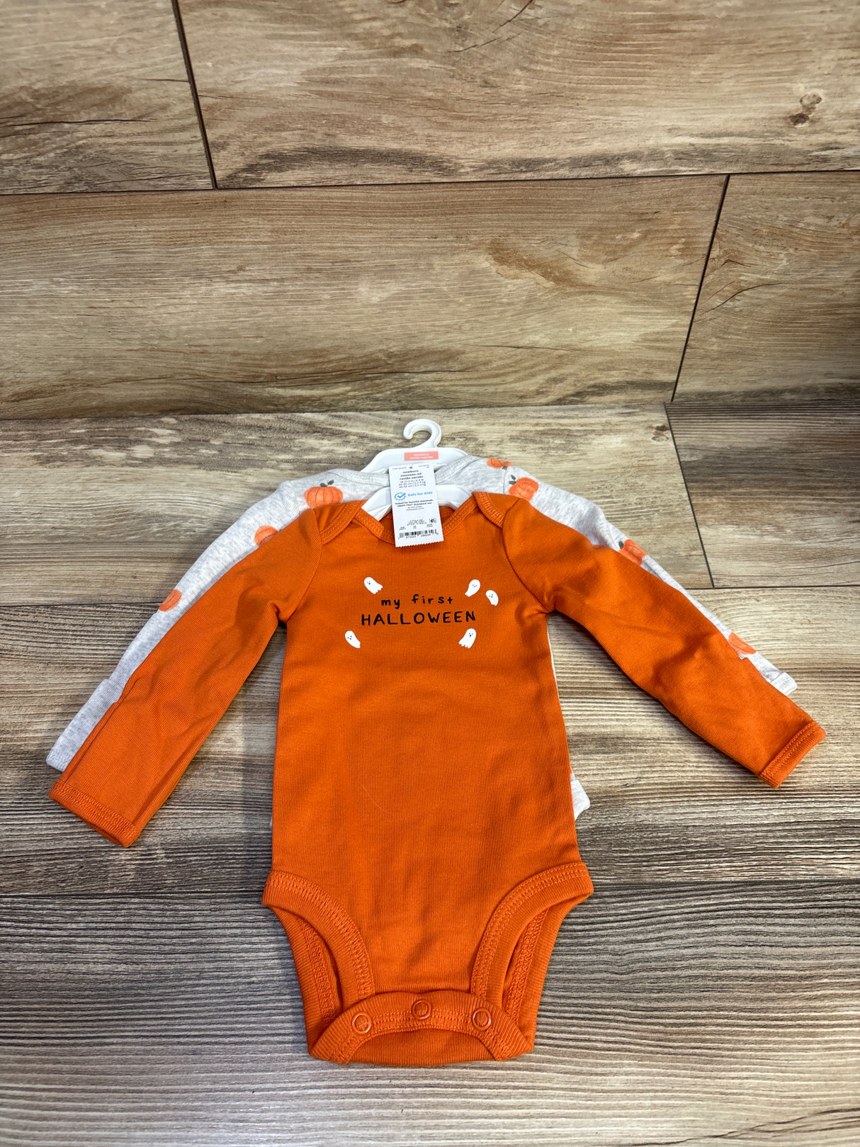 NEW Just One You 2pk My Frist Halloween Bodysuits Orange/Grey sz Newborn