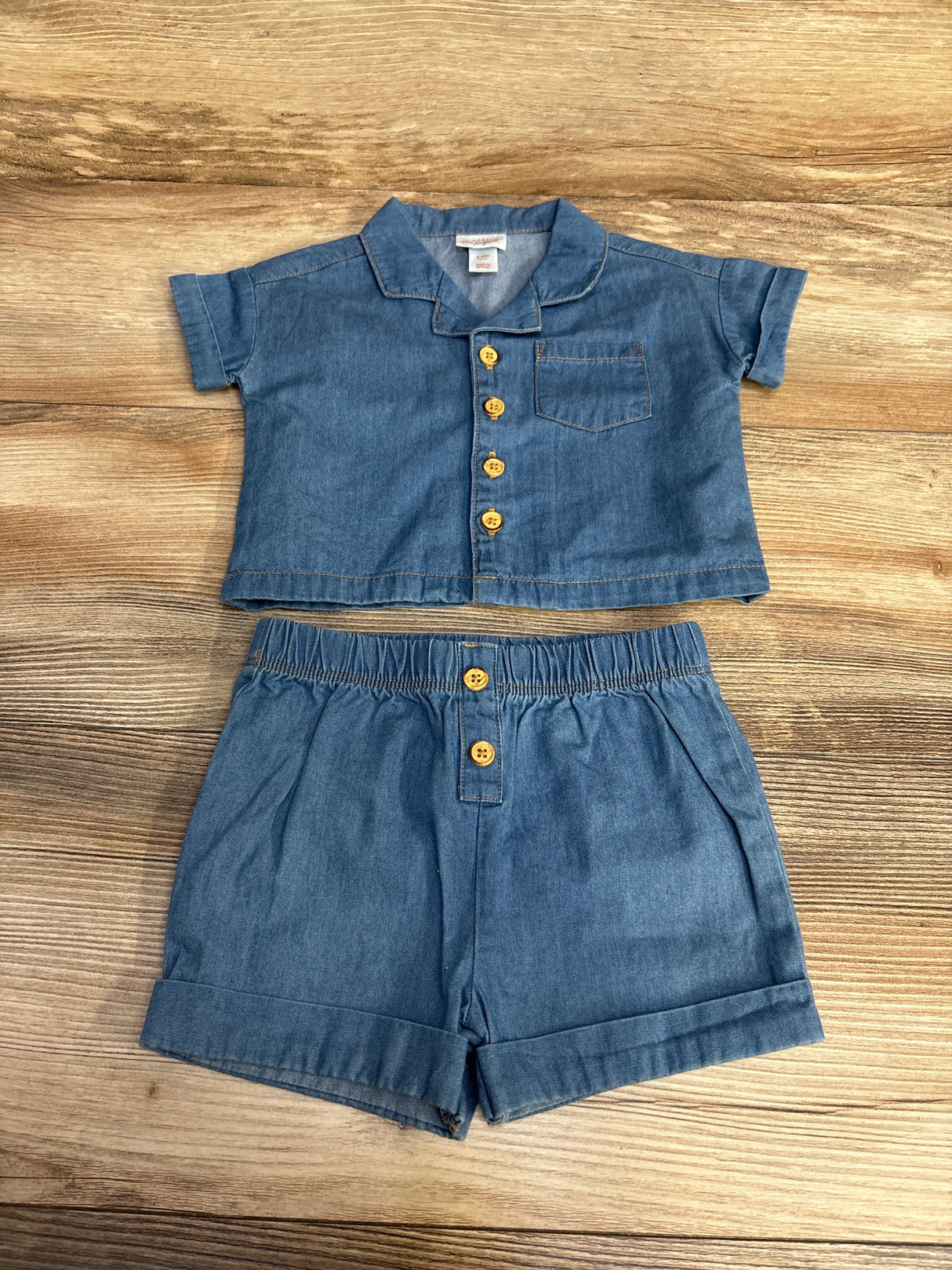 Cat & Jack 2pc Chambray Button Up Shirt & Shorts Blue sz 3-6m - Me n Mommy To Be