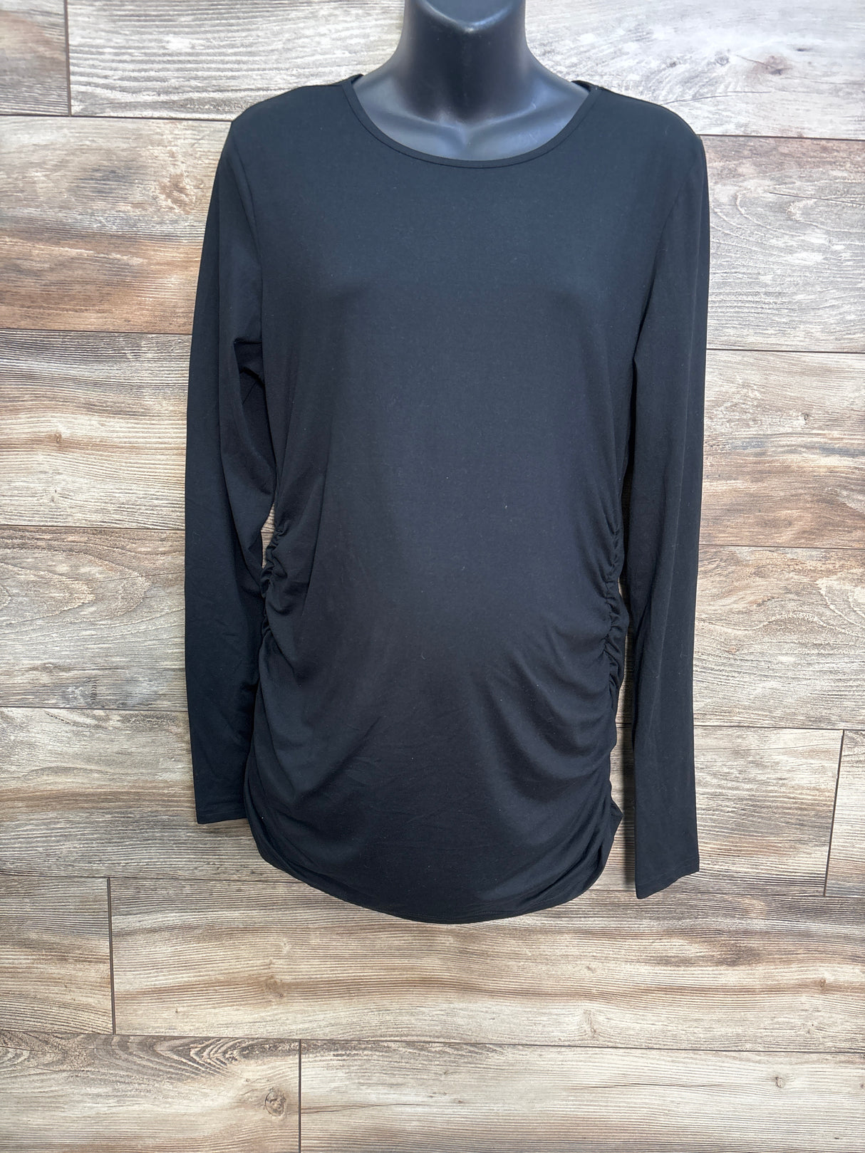 Ekouaer Ruched Long Sleeve Shirt Black sz Large