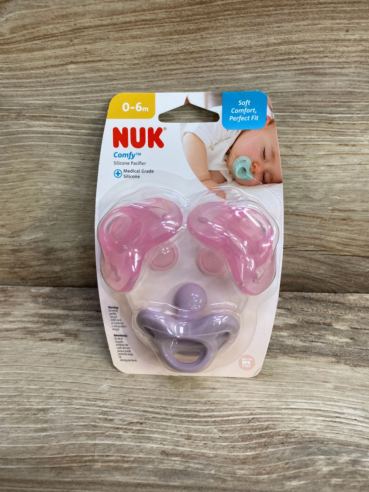 NEW NUK Comfy Orthodontic Pacifiers Pink, 0-6 Months, 3pk