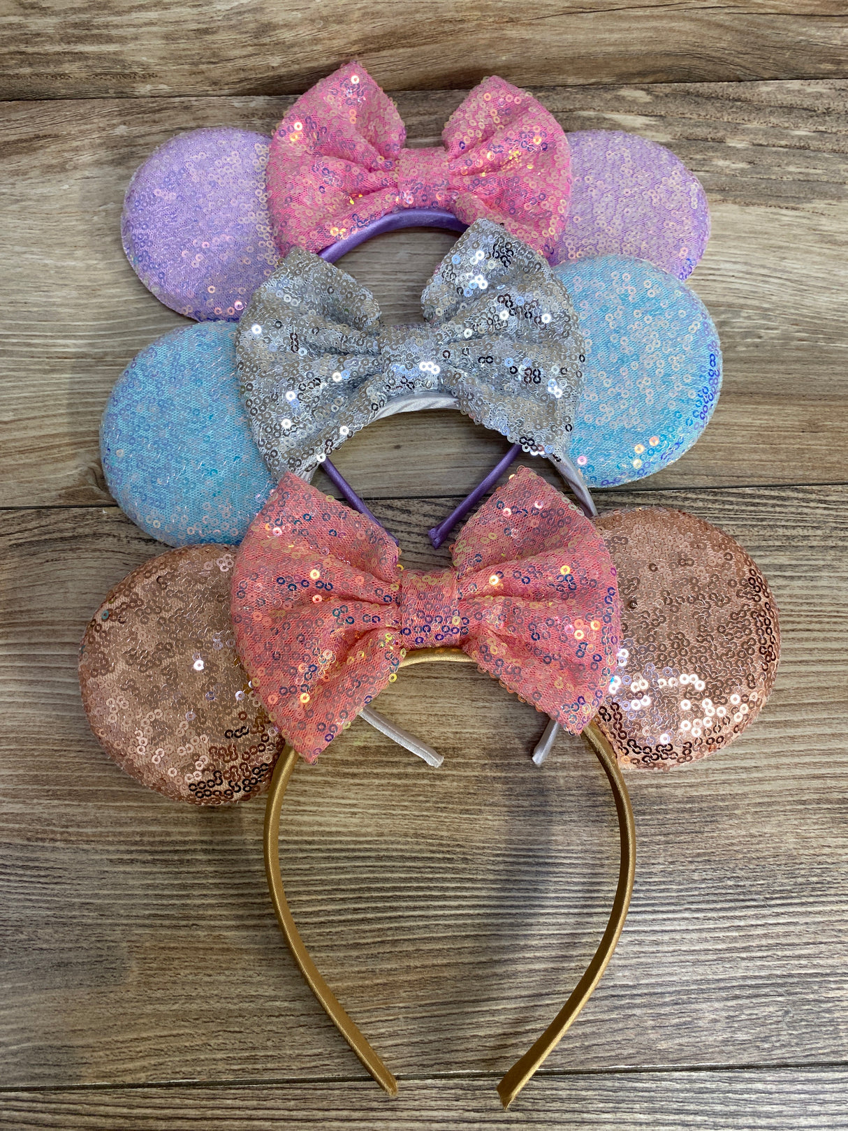 Sequin Mouse Ears Bow Headbands, 3pk