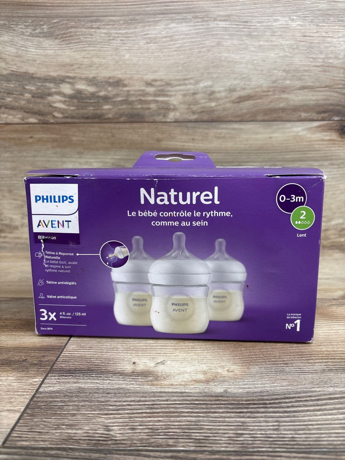 NEW Philips Avent 3pk Natural Bottles with Response Nipples Slow Flow 2, 4oz 3pk