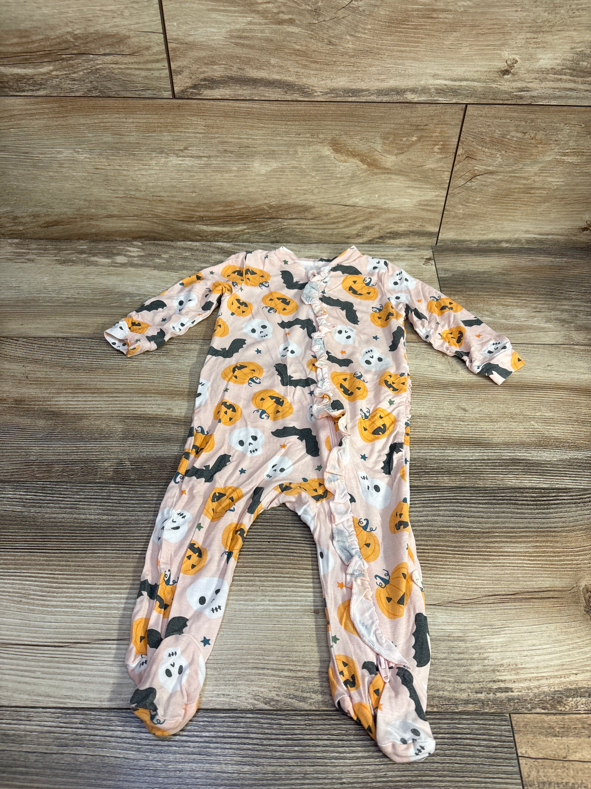 Milkberry Bamboo Halloween Print Ruffle Footie Pink sz 3-6m