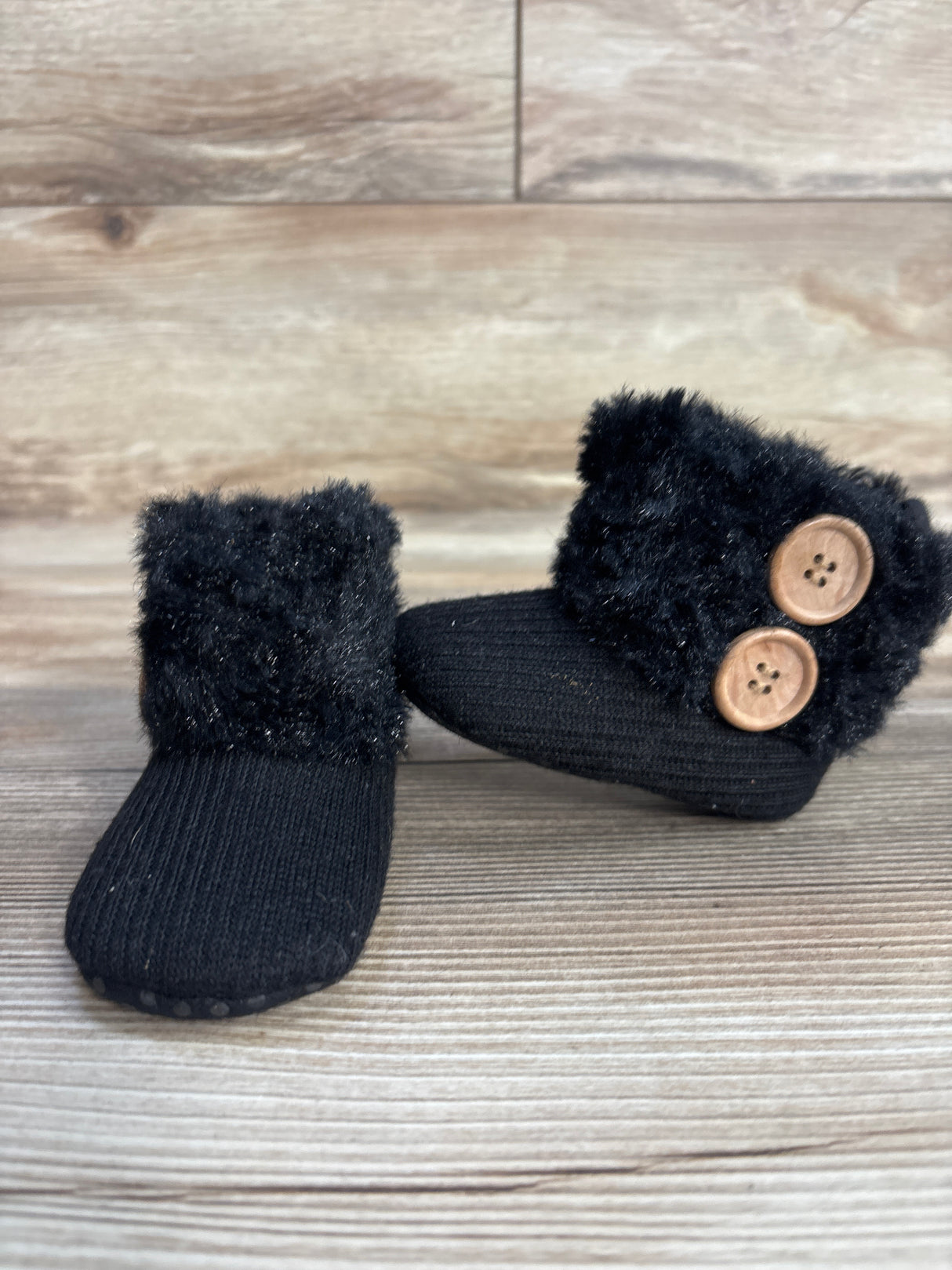 Faux Fur Cuff Baby Booties Black sz 1/2c
