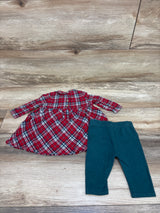George. 2pc Long Sleeve Plaid Dress & Leggings Red sz 0-3m