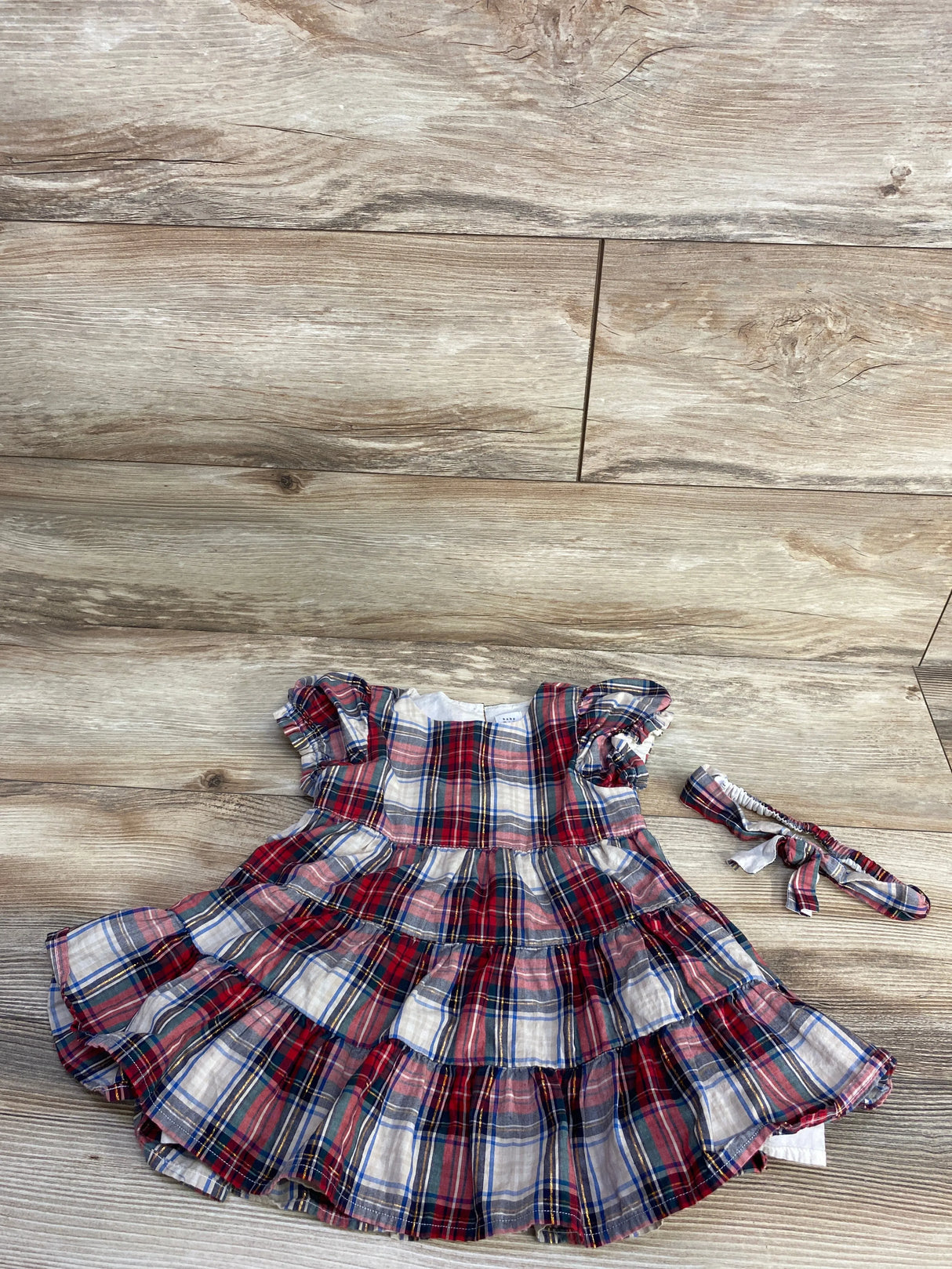 Baby Gap 2pc Plaid Layered Dress & Headband Red sz 18-24m