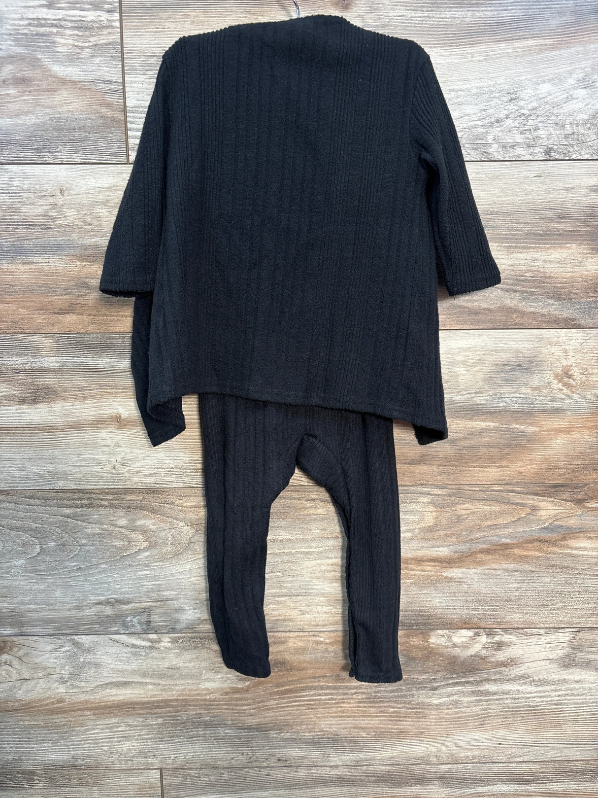 Shein 2pc Ribbed Coverall & Open Front Cardigan Black sz 2-3T