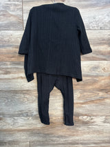 Shein 2pc Ribbed Coverall & Open Front Cardigan Black sz 2-3T