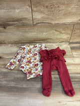 Catherine Malandrino 2pc Floral Waffle Knit Ruffle Set White sz 6/9m