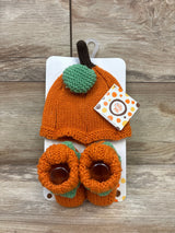 NEW Little Me 2pc Knit Pumpkin Hat & Booties Set Orange sz 0-6m