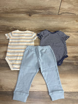 Pekkle 3pc Striped Henley Striped Bodysuit Set Cream sz 12m