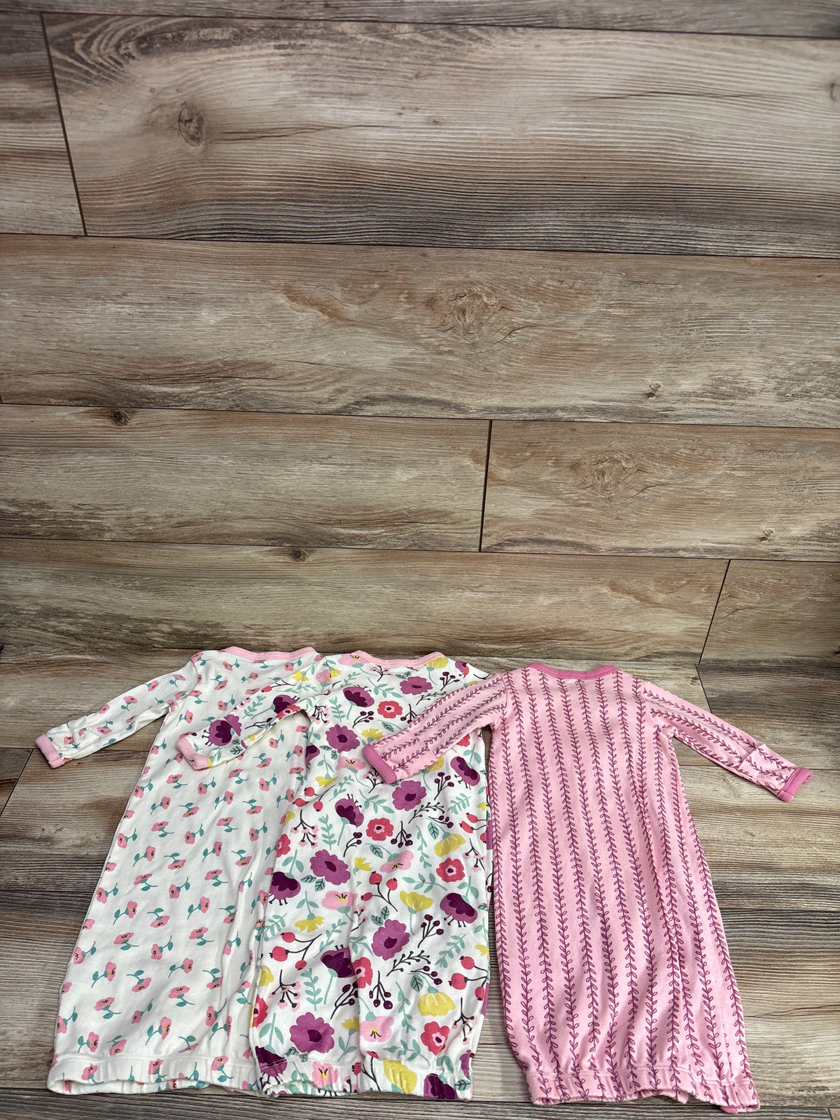 Touched By Nature 3pk Sleep Gowns Cream/Pink sz 0-6m