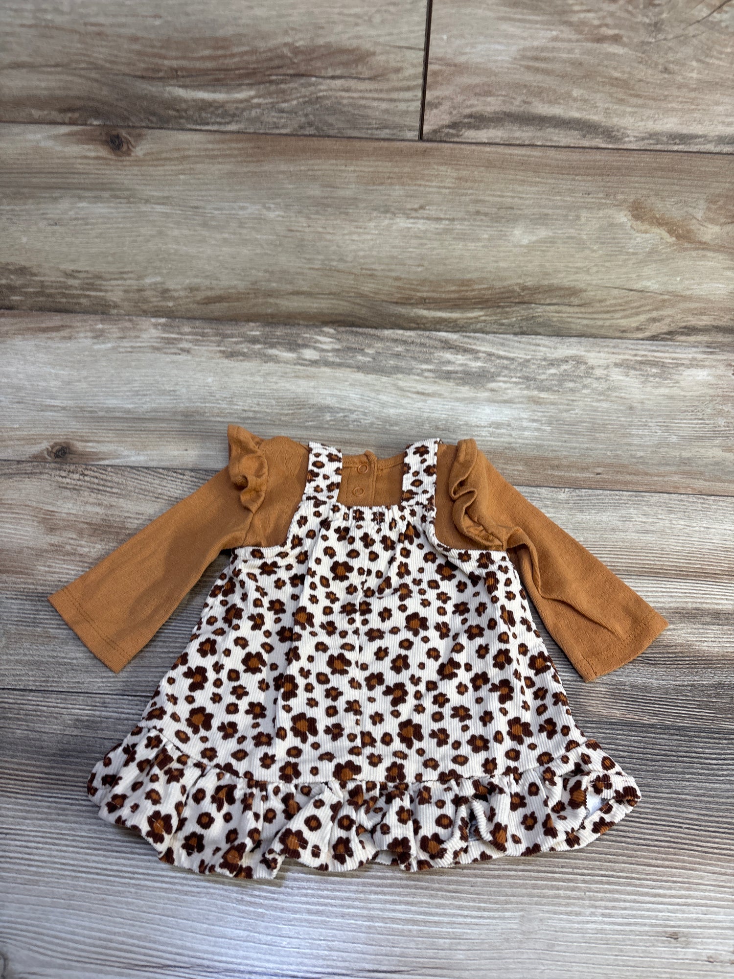 Tahari Baby 2pc Long Sleeve Bodysuit & Leopard Skirtall Set Tan sz 0/3m
