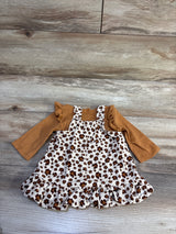 Tahari Baby 2pc Long Sleeve Bodysuit & Leopard Skirtall Set Tan sz 0/3m