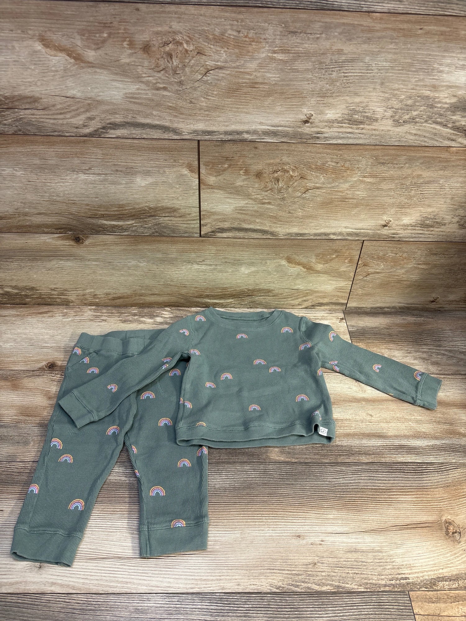 Little Planet 2pc Waffle Knit Shirt & Pants Set Green sz 2T