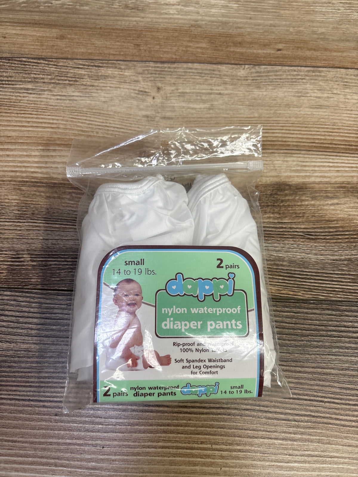 NEW Dappi 2pk Nylon Waterproof Diaper Pants White sz Small 14-19lbs