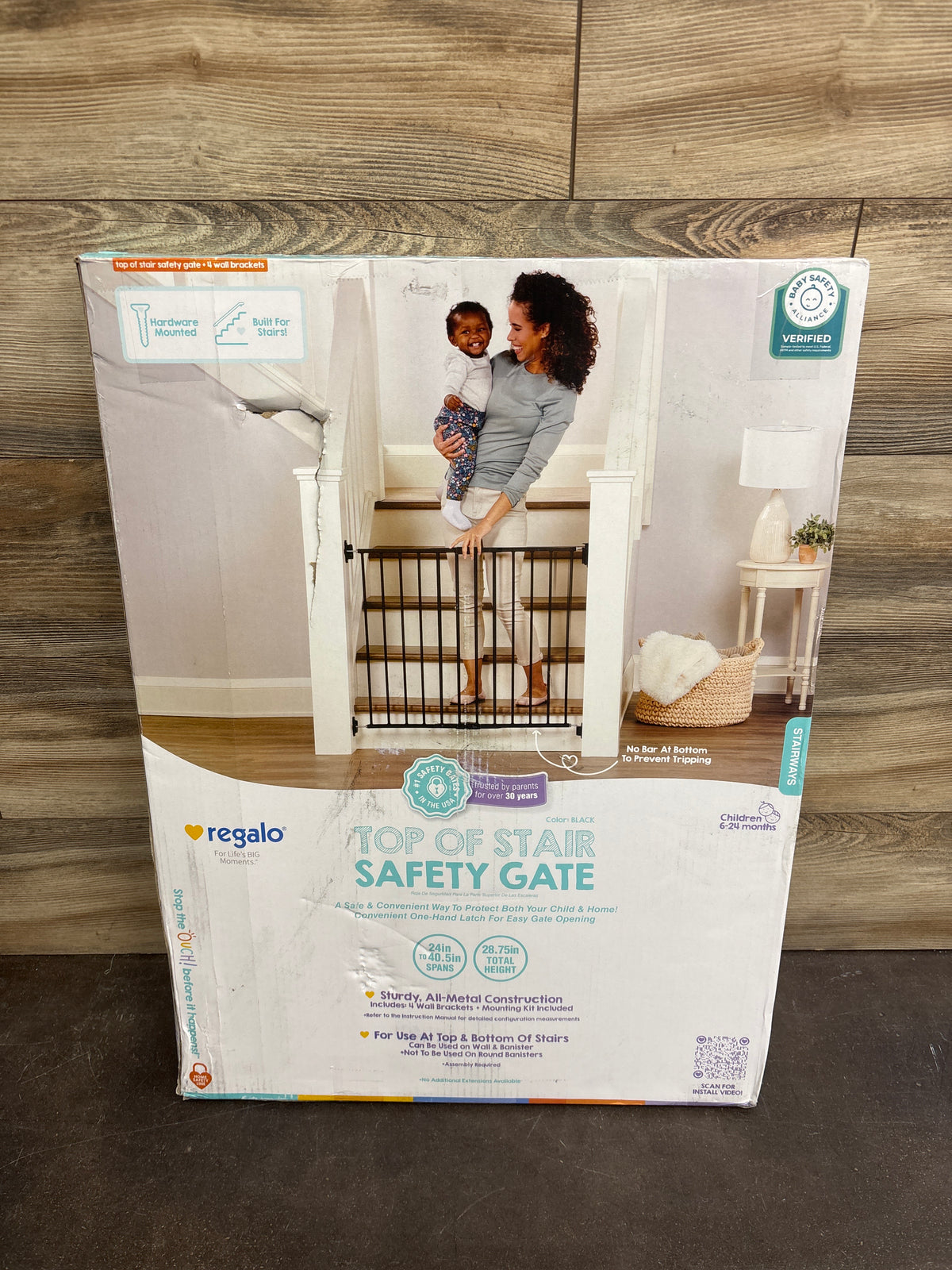 NEW Regalo Top of Stair Baby Gate - 40.5" - Black