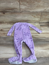 Top view of Just One You purple blanket sleeper with long sleeves, floral print, covered feet, and nonslip soles
