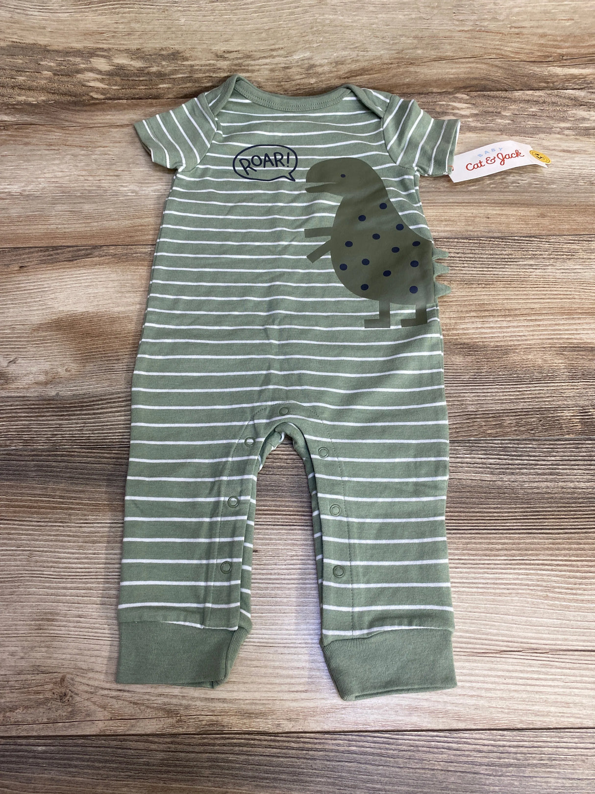 NEW Cat & Jack Striped Dino Romper Green sz 3-6m