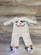 NEW Baby Starters Waffle Knit Cow Coverall Beige sz 3m