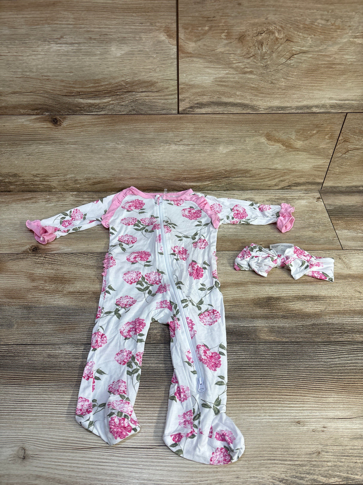 Milkberry 2pc Bamboo Ruffle Footie & Headband Set White sz 0-3m