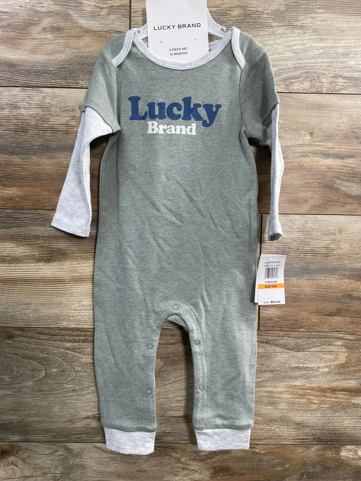 NEW Lucky Brand Green Coverall & Hat Set sz 12m