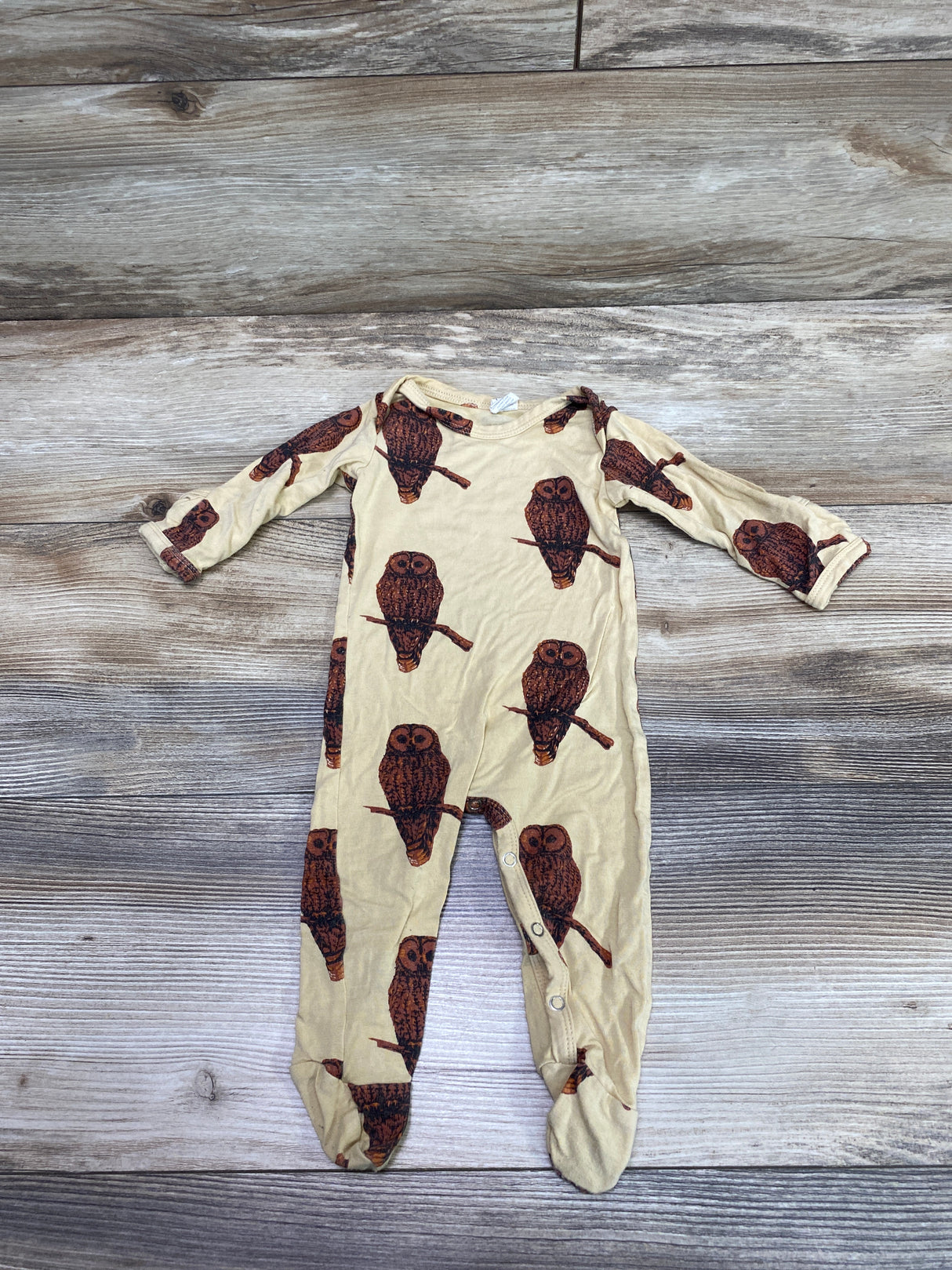 Kate Quinn Owl Print Footed Coverall Yellow sz 0-3m