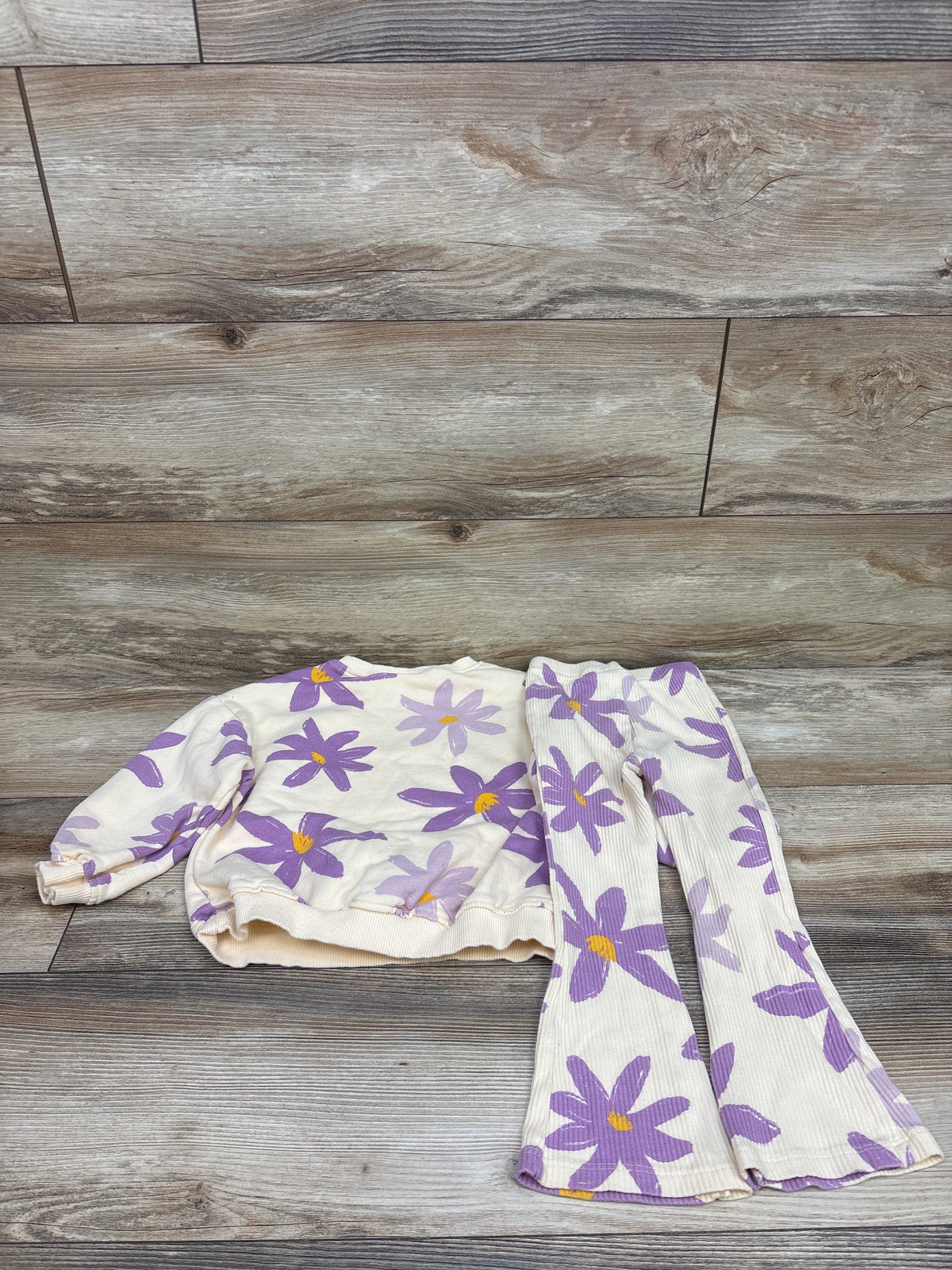 Zara 2pc Floral Sweatshirt & Leggings Set Cream sz 4T