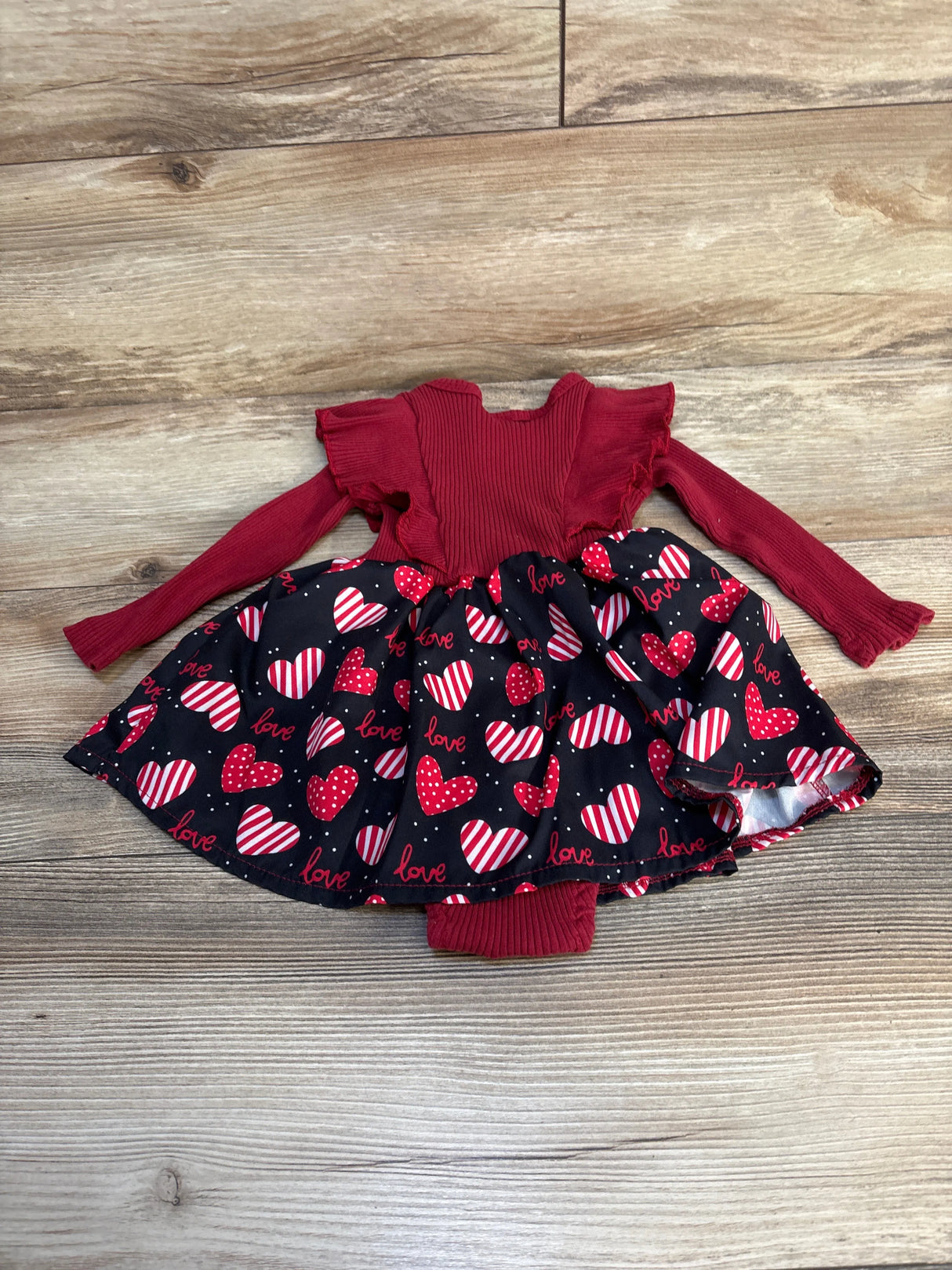 Ribbed Heart Print Bodysuit Dress Burgundy sz 12-18m