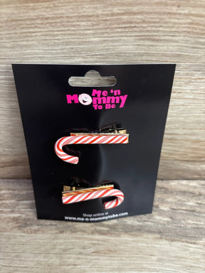 Candy cane hair clips with red and white stripes, festive holiday accessory for kids or moms-to-be