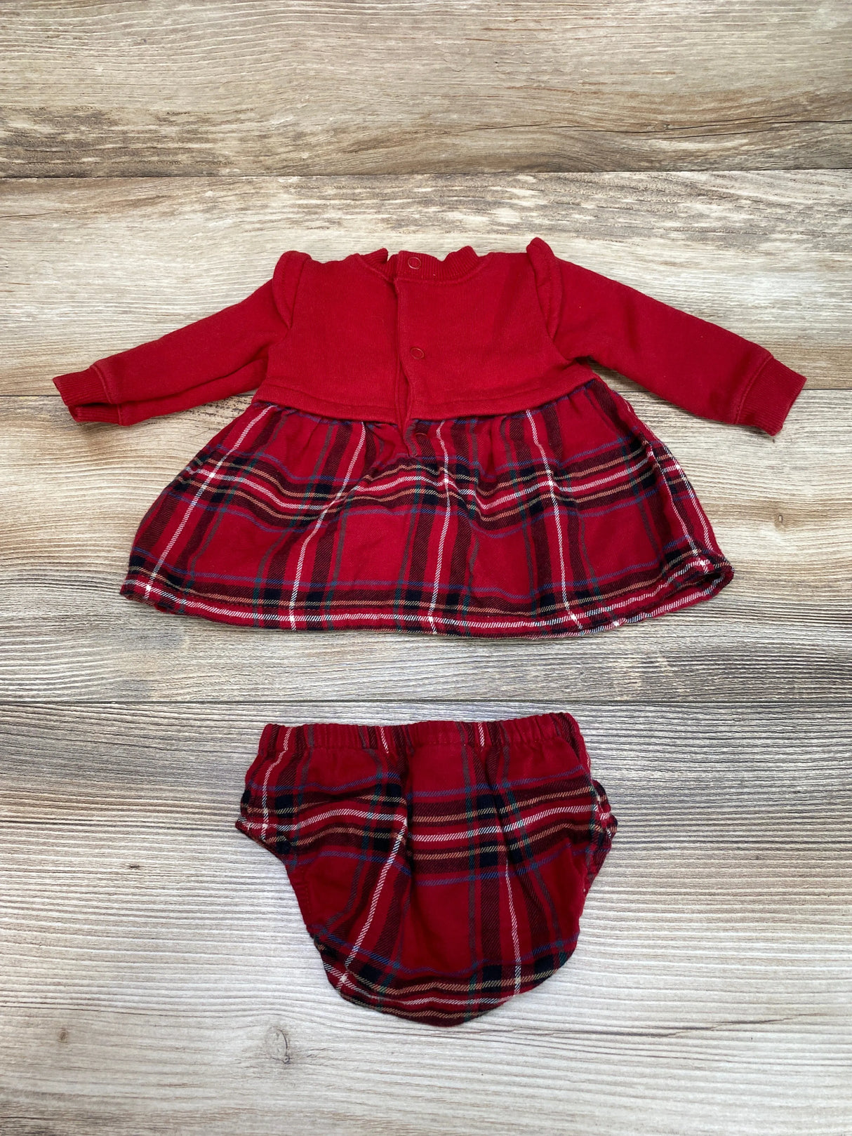 Carter's 2pc Plaid Sweatshirt Dress & Bloomers Red sz Newborn