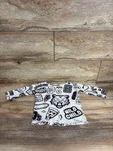 Long sleeve toddler shirt with black and white graphic prints including tiger, pizza, and slogans