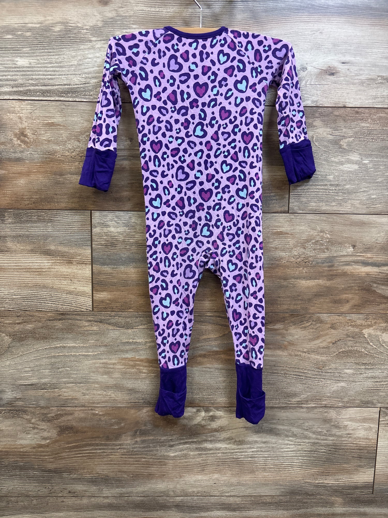 Little Sleepies Bamboo Leopard Convertible Sleeper Purple sz 6-12m