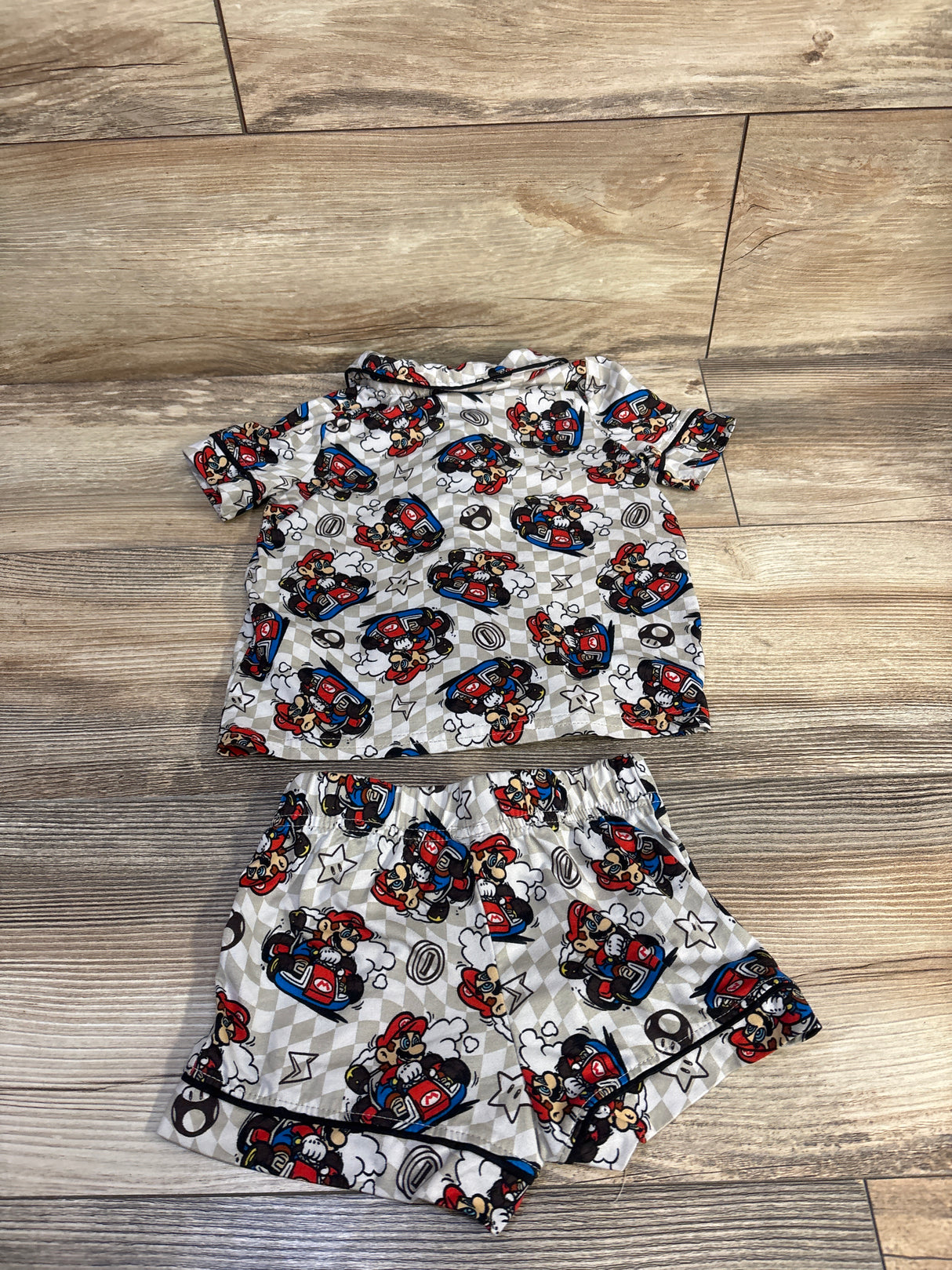 Nintendo Mario Kart 2pc Coat Style Pajama Set Beige sz 2T