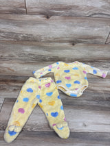 Shein 2pc Faux-Fur Hear Print Bodysuit & Pants Set Yellow sz 3-6m