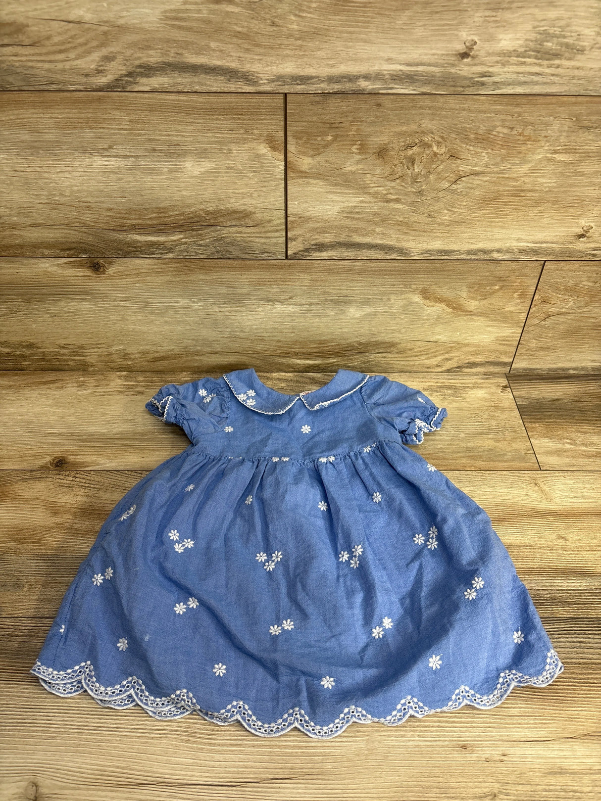 Cat & Jack Floral Embroidered Chambray Dress Blue sz 2T