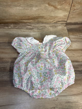 Floral Smocked Collared Bubble Romper White sz 3-6m