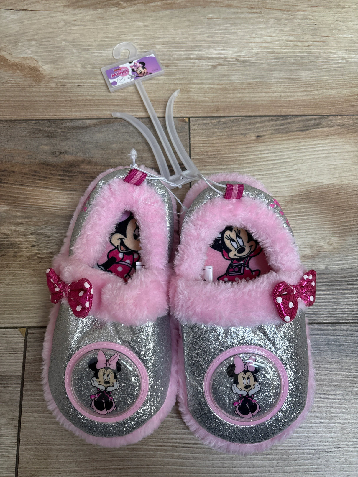 NEW Disney Junior Minnie Mouse Glittery Slippers Pink sz 11-12c