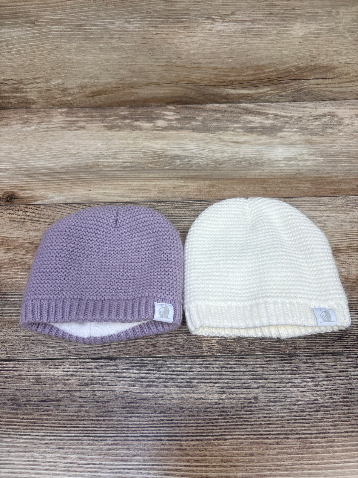 Rugged Bear 2pk Fleece Lined Knit Hats White/Lilac sz 0-6m